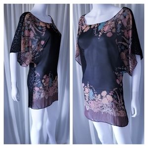 Free People Blouse • Sheer Floral Top • Mini Dress • Black Lace • Oversized S-M